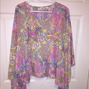 Cato Flare Sleeve Pink Multi-Color Boho Top NWOT